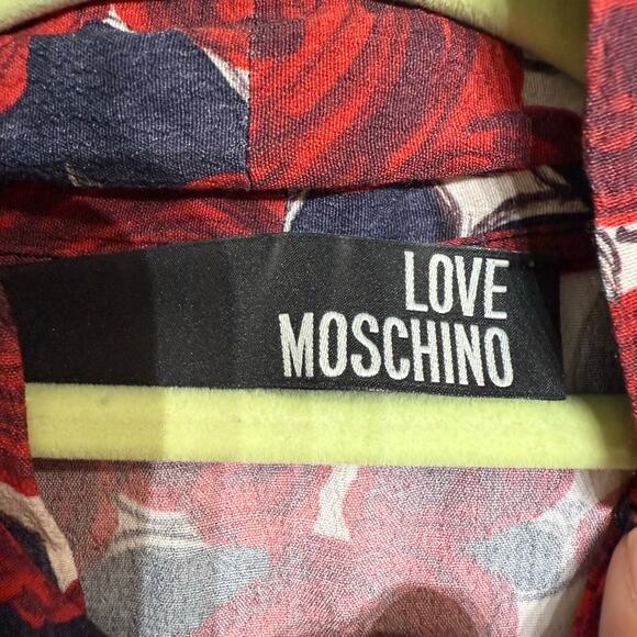 Love Moschino Red Floral Neck Tie Bow Blouse Sz 8 - Picture 5 of 13